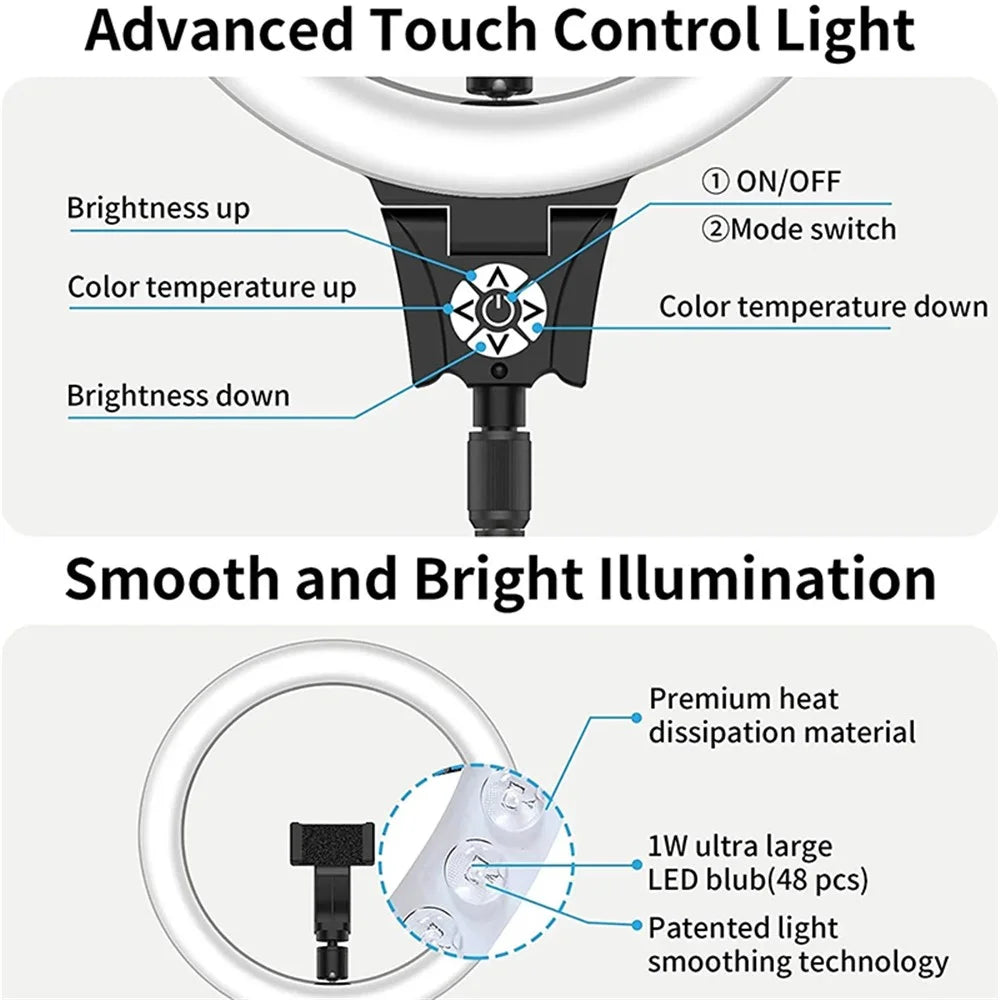 JMARY FM-12R 12-inch Video Recording Ring Light Photography LED Fill Light - US Plug - 3