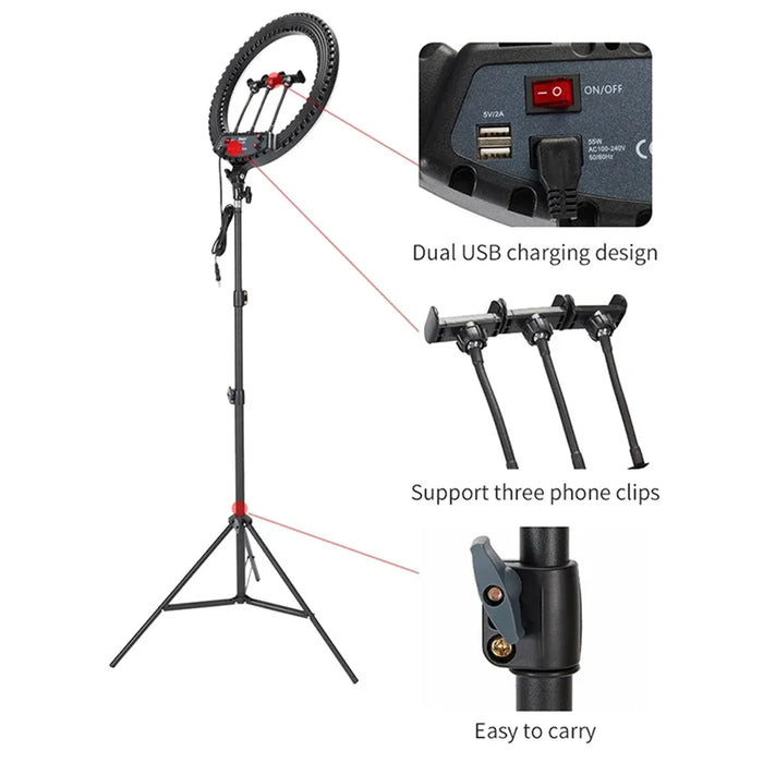 JMARY FM-18R 18-inch Photography Live Streaming Fill Light LED Beauty Ring Light - US Plug - 2