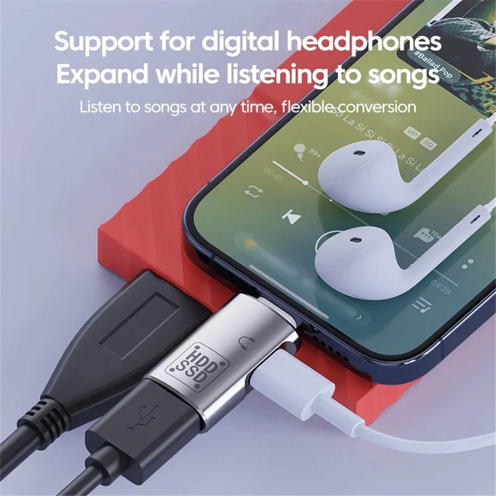 JS-109 Type-C OTG Adapter for Digital Headset and U-Disk, USB-C to Type-C / USB 3.0 Converter - Silver - 3