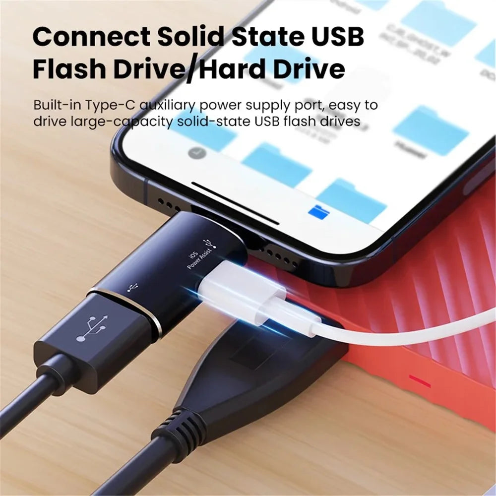 JS-103 For iPhone iPad Connector 7Pin Male to USB+Type-C Female OTG Adapter - Black - 2