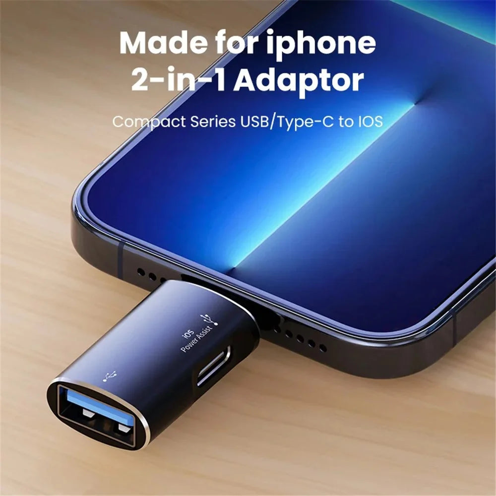 JS-103 For iPhone iPad Connector 7Pin Male to USB+Type-C Female OTG Adapter - Black - 3
