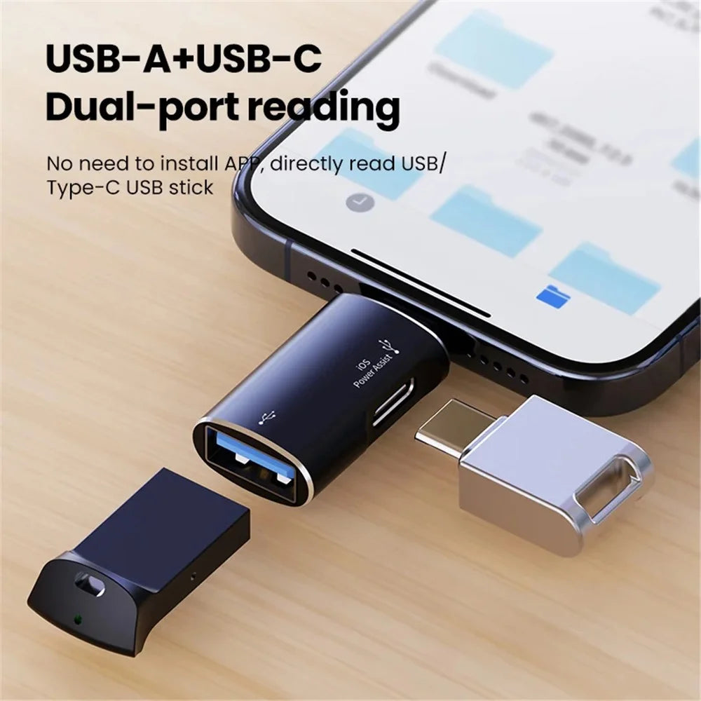 JS-103 For iPhone iPad Connector 7Pin Male to USB+Type-C Female OTG Adapter - Black - 4