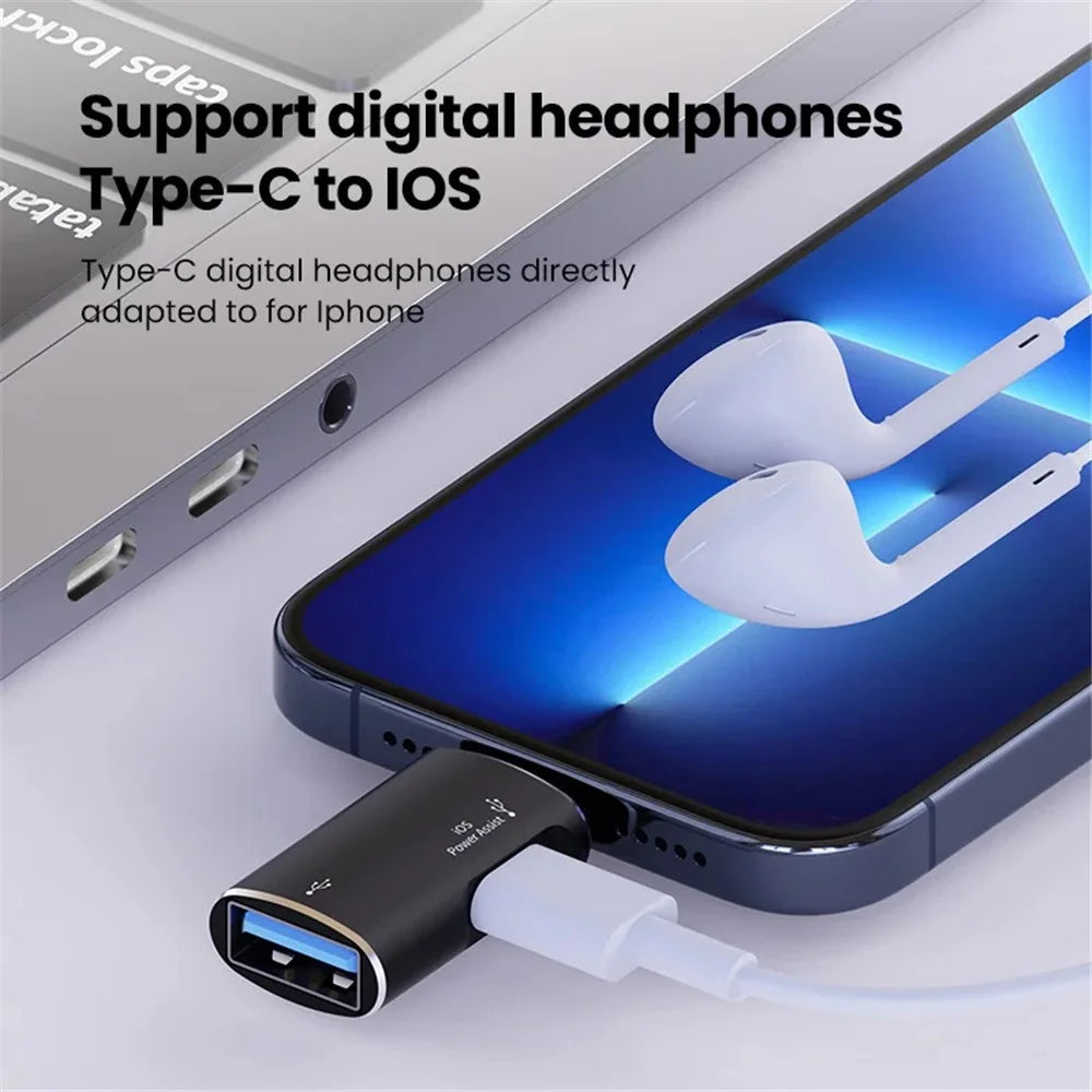 JS-103 For iPhone iPad Connector 7Pin Male to USB+Type-C Female OTG Adapter - Black - 5