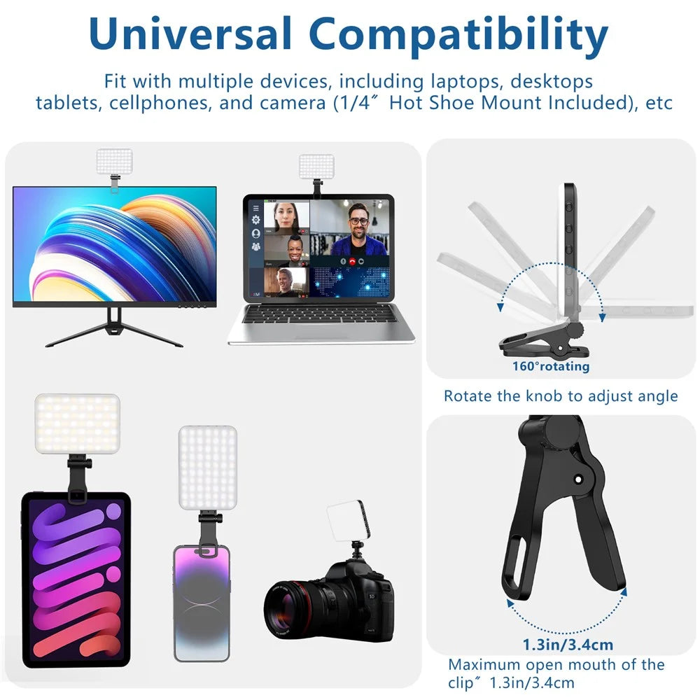 Rechargeable 60-LED Dimmable Fill Light Selfie Live Streaming Video Light for Phone Camera Computer - 4