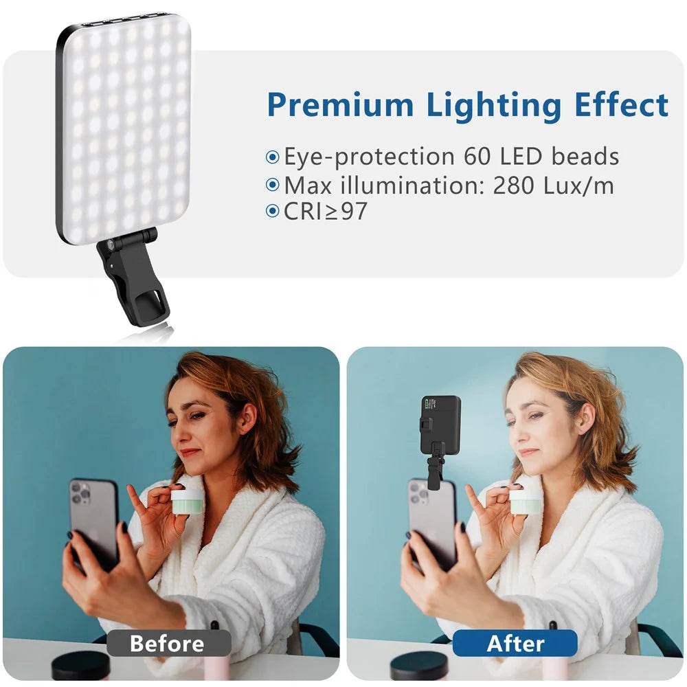 Rechargeable 60-LED Dimmable Fill Light Selfie Live Streaming Video Light for Phone Camera Computer - 5