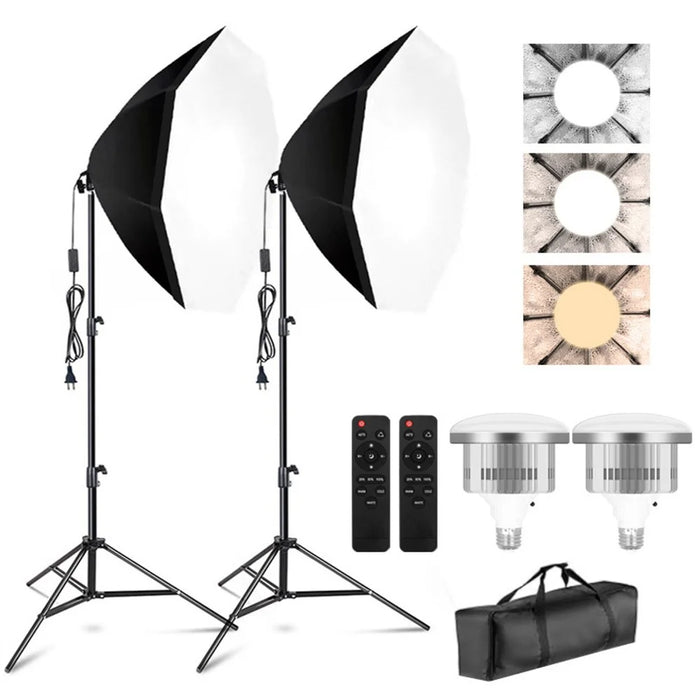 2 Set Softbox Lighting Kit Octagon Box Studio Photography Portrait Continuous Light Equipment - US Plug - 1