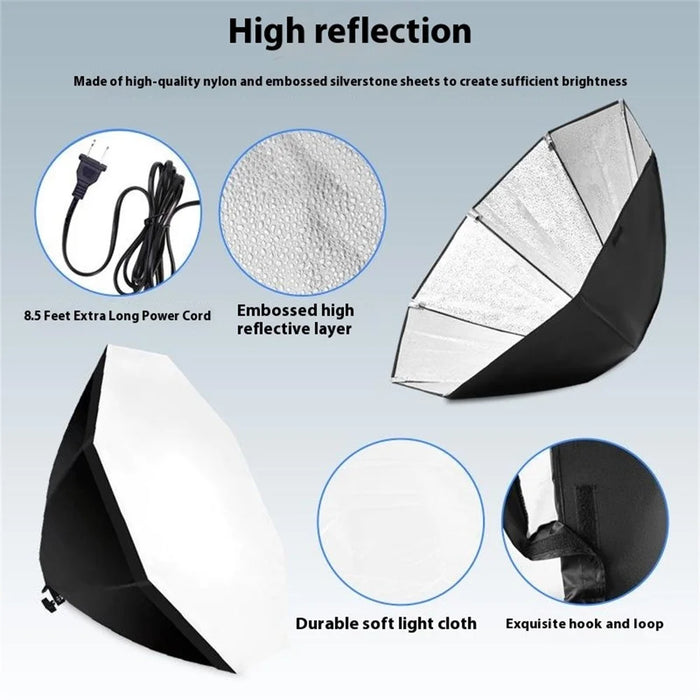 2 Set Softbox Lighting Kit Octagon Box Studio Photography Portrait Continuous Light Equipment - US Plug - 4