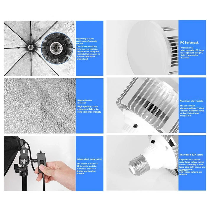 2 Set Softbox Lighting Kit Octagon Box Studio Photography Portrait Continuous Light Equipment - US Plug - 6