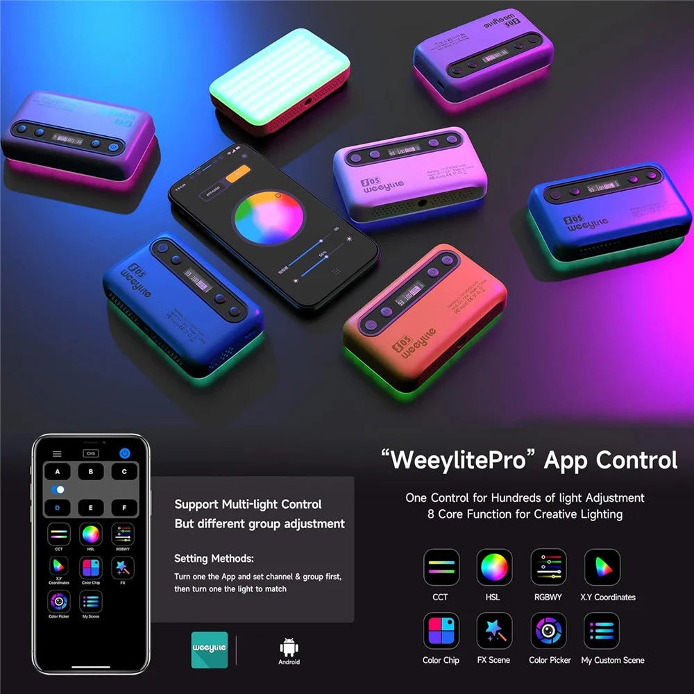 WEEYLITE S05 RGB LED Video Light App Control Portable Fill Light for Live Streaming / Photography - White - 7