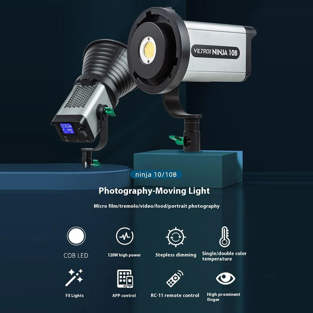 VILTROX Ninja 10B 120W LED Video Light with Reflector 2800 - 6800K Photography Studio Streaming Fill Light - US Plug - 6