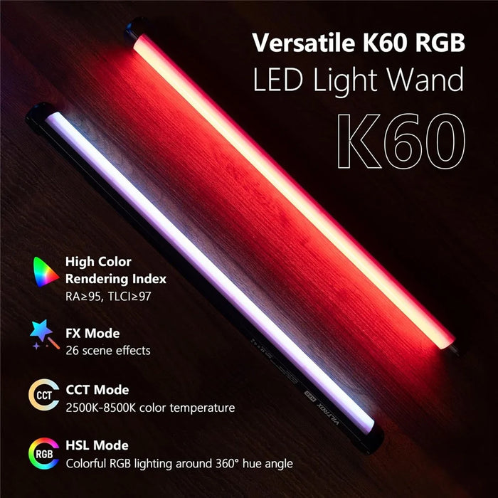 VILTROX K60 22.8 Inch RGB LED Video Light Stick 2500K - 8500K APP Control Light Wand for Live Streaming / Photography - 6