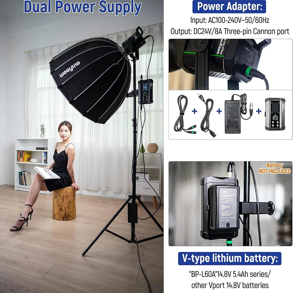 WEEYLITE Ninja 400 II 150W COB Studio Light 2800K - 6800K APP Control Photography Lamp with Reflector - US Plug - 6