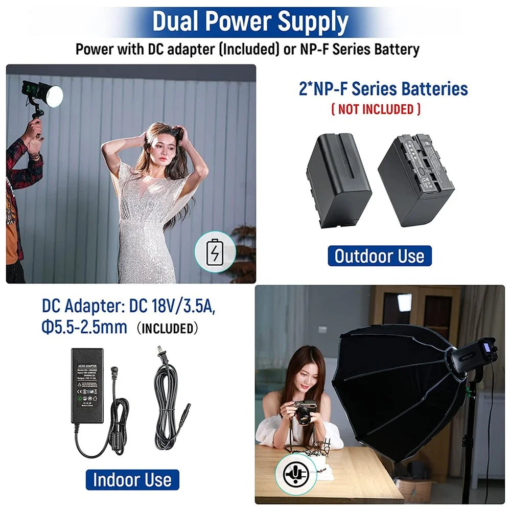 WEEYLITE Ninja 300 80W LED Studio Light with Reflector CRI 95+ 7800LM 5600K Photography Video Lamp - US Plug - 4