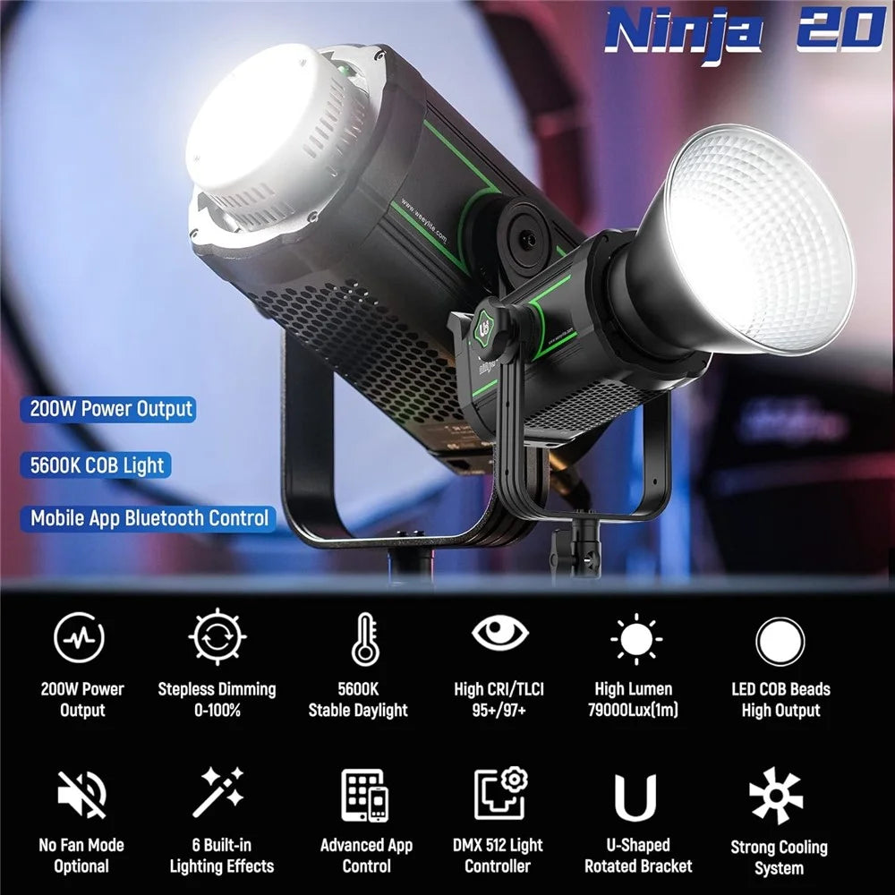 WEEYLITE Ninja 20 200W 5600K LED Video Light with Reflector Intelligent App Control Photography Lamp - US Plug - 2