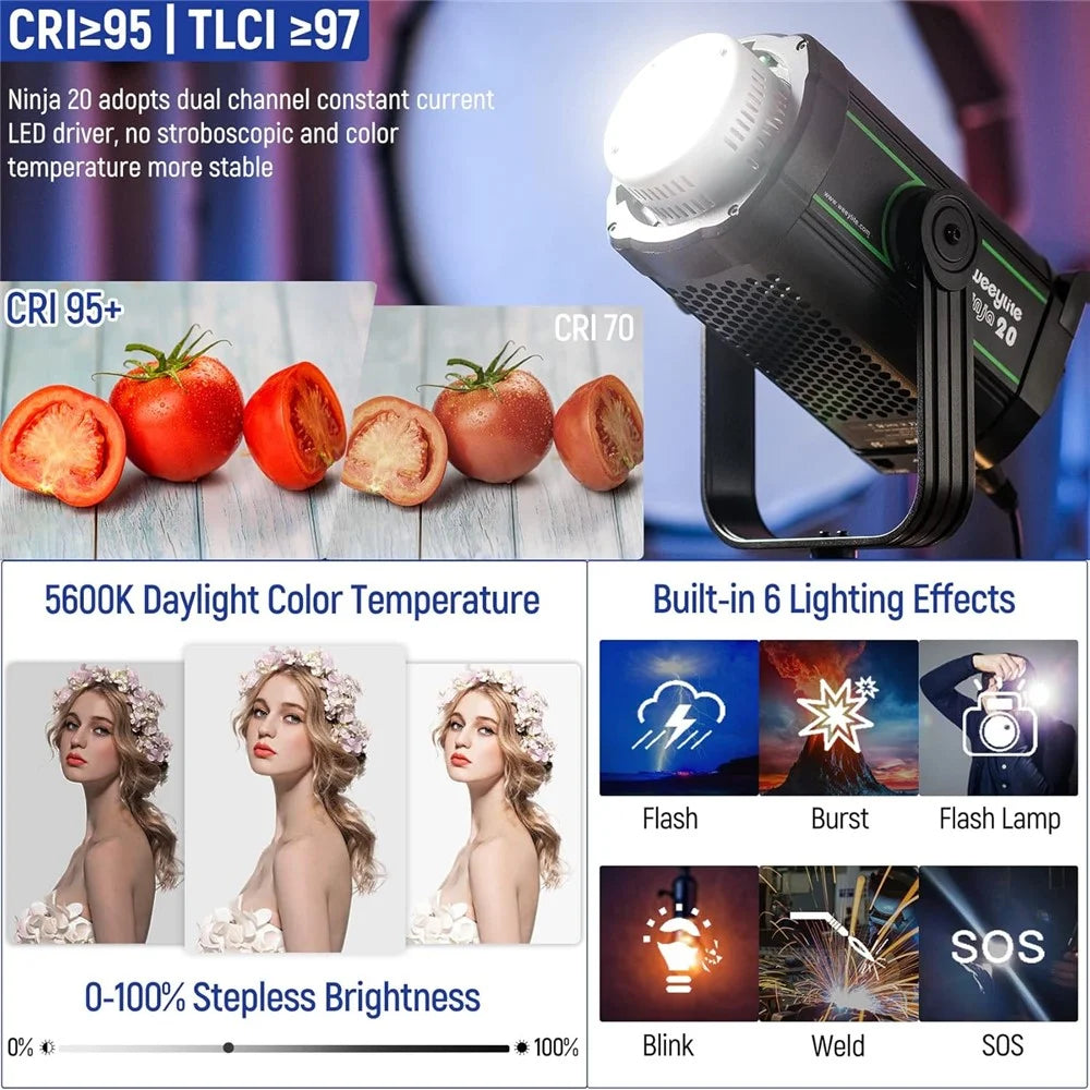 WEEYLITE Ninja 20 200W 5600K LED Video Light with Reflector Intelligent App Control Photography Lamp - US Plug - 3