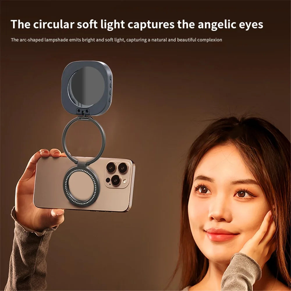 AL80 Magnetic Selfie Ring Light 360 Degree Rotatable Portable 128-LED Fill Lamp for Live Streaming - Black - 4