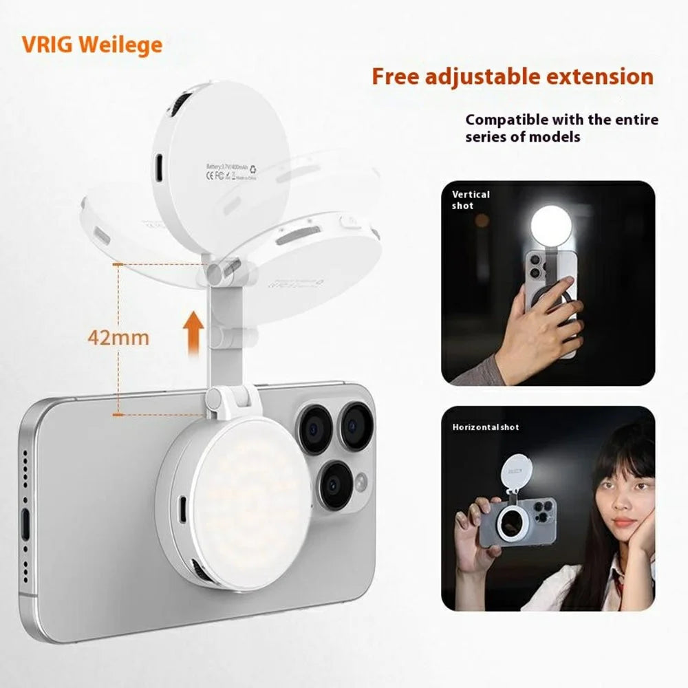 VRIG FD-04 Magnetic Ring Light for Smartphones 360 Degree Rotatable Selfie Fill Lamp with Mirror - White - 4