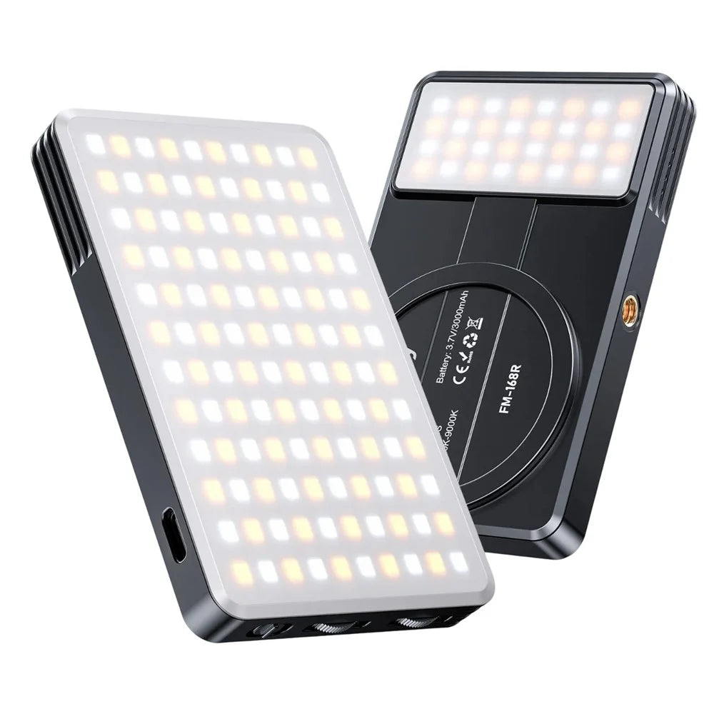 JMARY FM-168R Magnetic Phone Fill Light Dual Color Temperature 160 LED Beads Portable Video Light - Black - 1