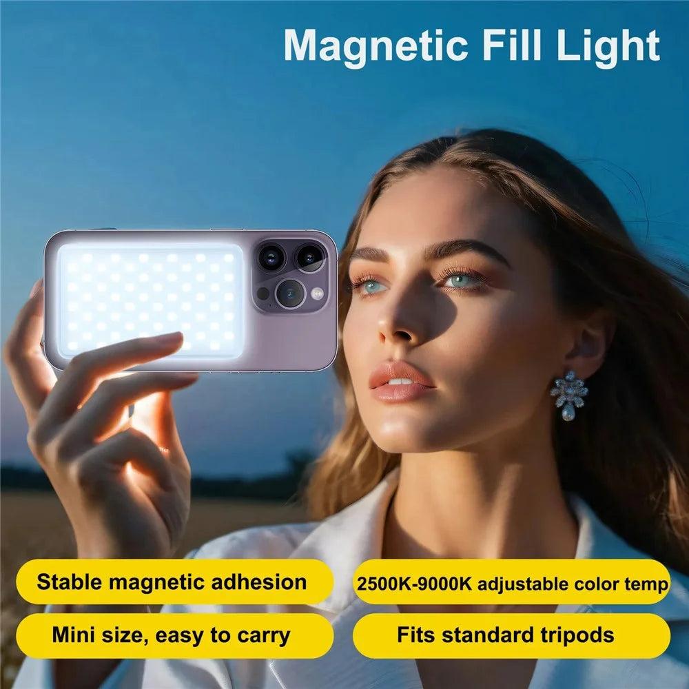 JMARY FM-168R Magnetic Phone Fill Light Dual Color Temperature 160 LED Beads Portable Video Light - Black - 2