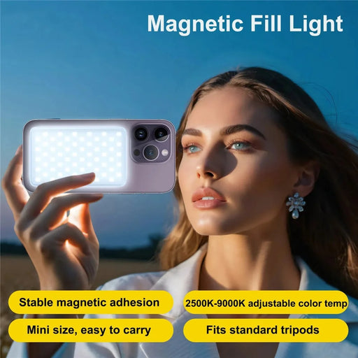 JMARY FM-168R Magnetic Phone Fill Light Dual Color Temperature 160 LED Beads Portable Video Light - Black - 2