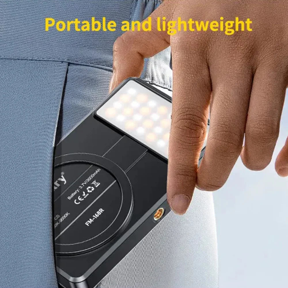 JMARY FM-168R Magnetic Phone Fill Light Dual Color Temperature 160 LED Beads Portable Video Light - Black - 4