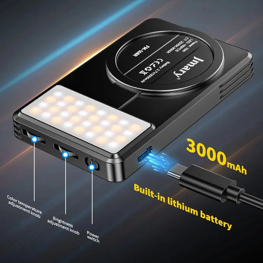 JMARY FM-168R Magnetic Phone Fill Light Dual Color Temperature 160 LED Beads Portable Video Light - Black - 7