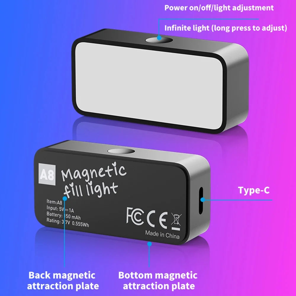 A8 Mini Magnetic Pocket Fill Light Phone Photography Video Streaming Portable LED Light - White - 3