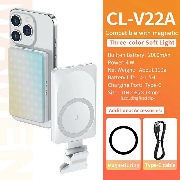 V22A 4W Power Portable Pocket LED Light Type-C Charging Magnetic Fill Light for Phone Camera Live Streaming - 4