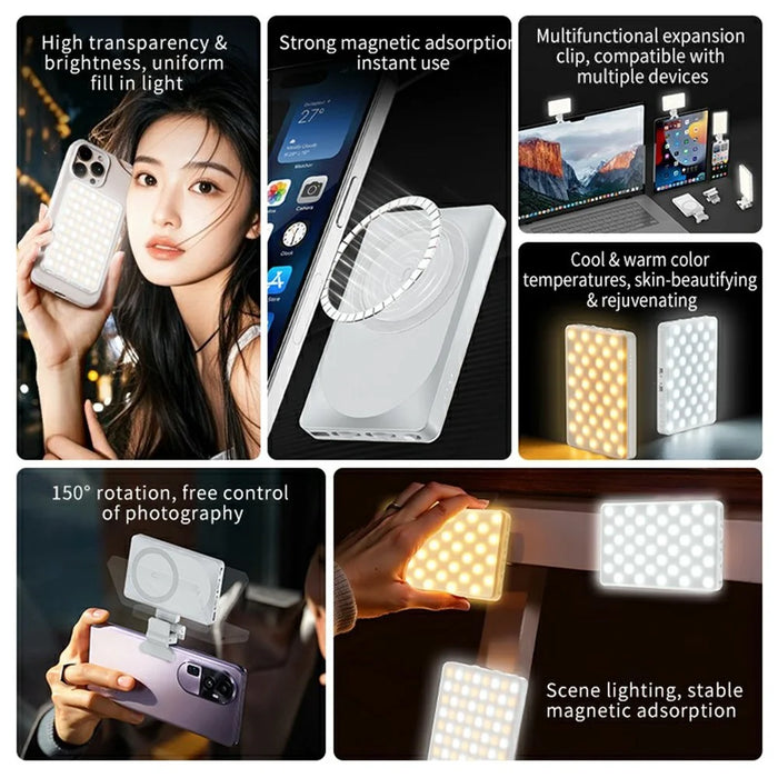 V22A 4W Power Portable Pocket LED Light Type-C Charging Magnetic Fill Light for Phone Camera Live Streaming - 6