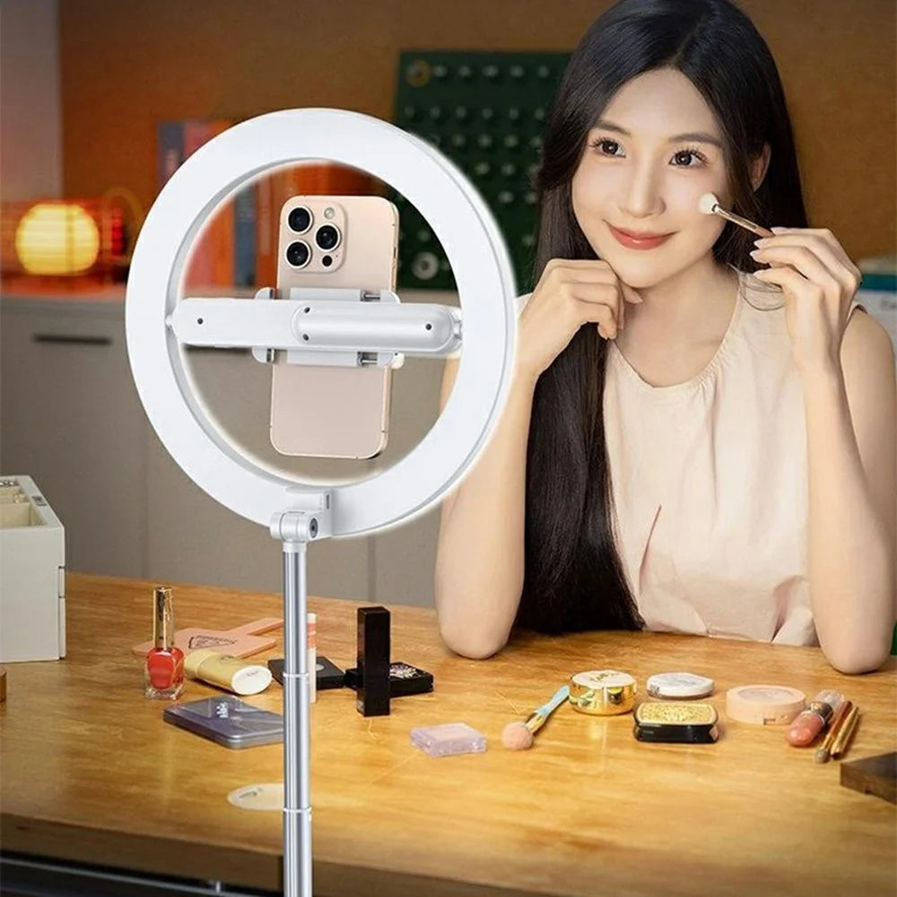 R10 360° Rotatable Clip Ring Fill Light Live Streaming Stand Rechargeable 3 Color Temperature Lighting Integrated Phone Stand - 5