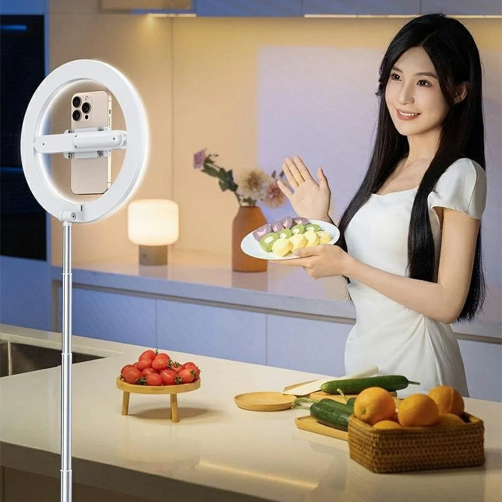R10 360° Rotatable Clip Ring Fill Light Live Streaming Stand Rechargeable 3 Color Temperature Lighting Integrated Phone Stand - 7