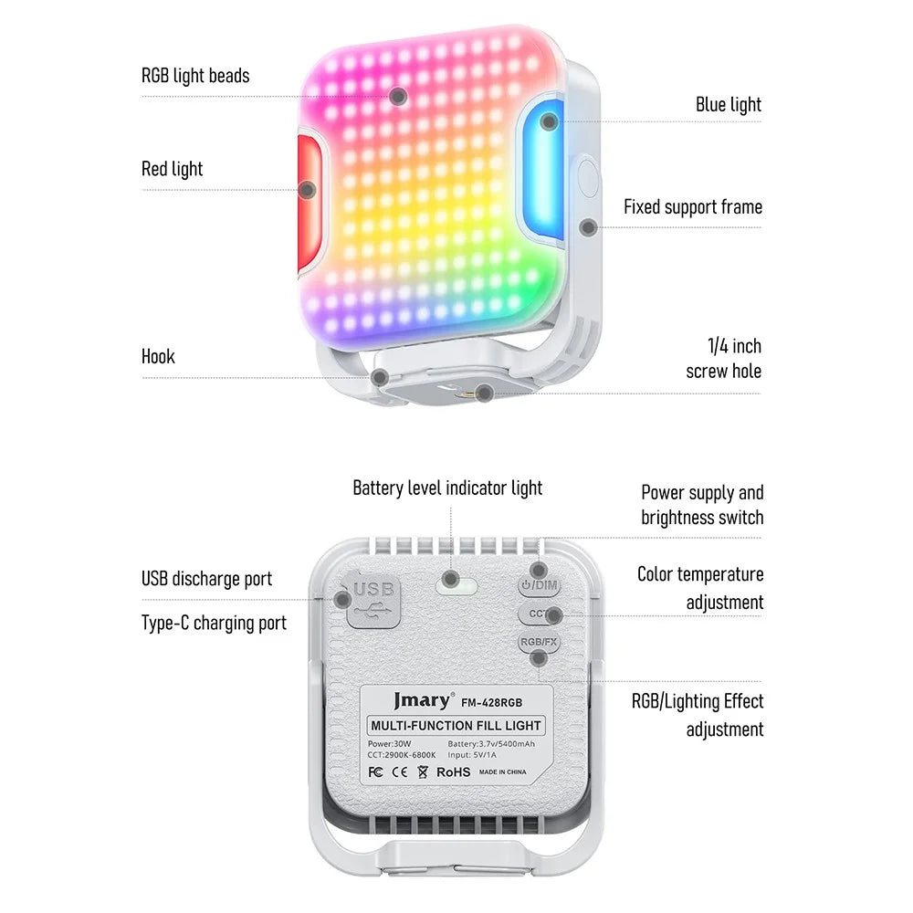 JMARY FM-428RGB Magnetic Fill Light Portable RGB LED Light with Power Bank Function for Photography / Videography - 6