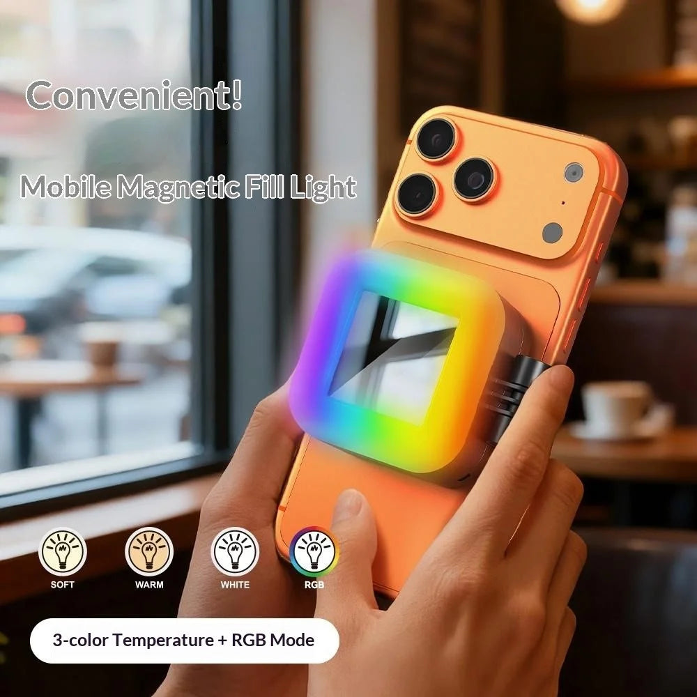 L18 Portable Magnetic Phone Fill Light 3 Color Temperature RGB Mode Adjustable Lighting for Selfie / Makeup / Live Streaming - Black - 3