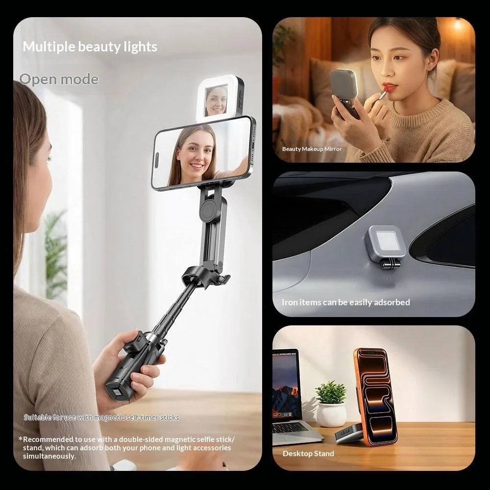 L18 Portable Magnetic Phone Fill Light 3 Color Temperature RGB Mode Adjustable Lighting for Selfie / Makeup / Live Streaming - Black - 4