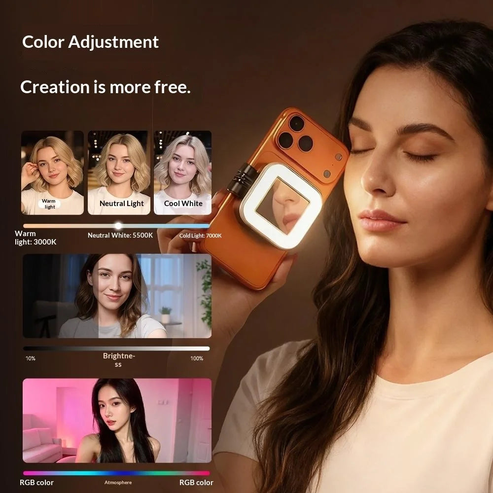 L18 Portable Magnetic Phone Fill Light 3 Color Temperature RGB Mode Adjustable Lighting for Selfie / Makeup / Live Streaming - Black - 5