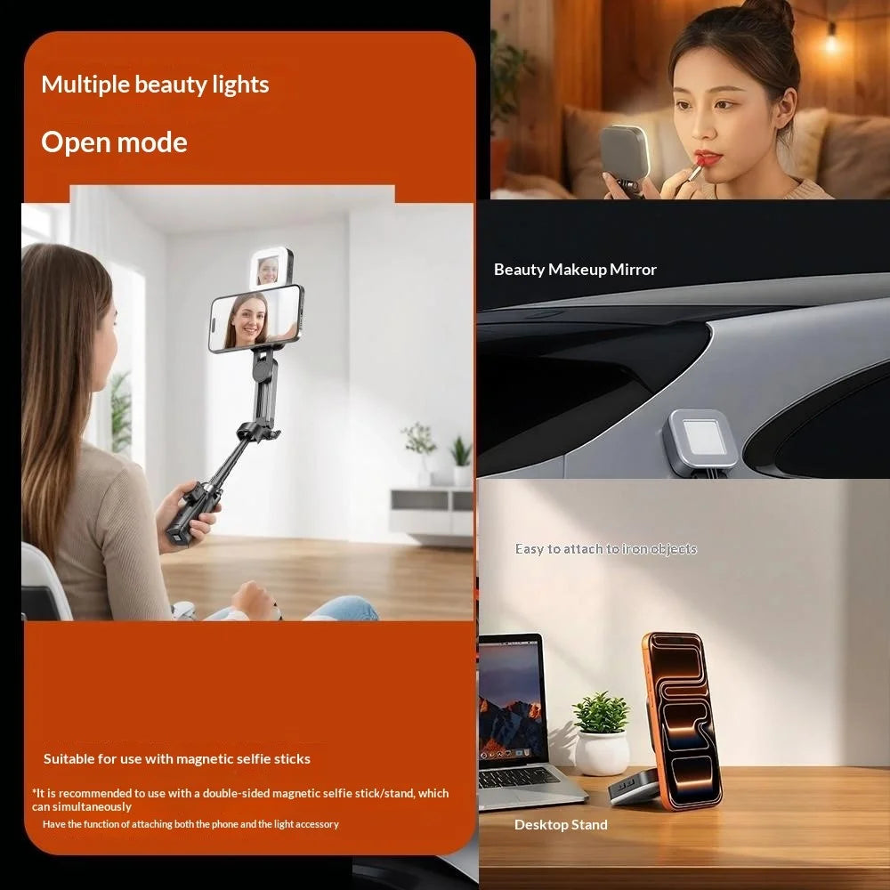 L18 Portable Magnetic Phone Fill Light 3 Color Temperature RGB Mode Adjustable Lighting for Selfie / Makeup / Live Streaming - Black - 6