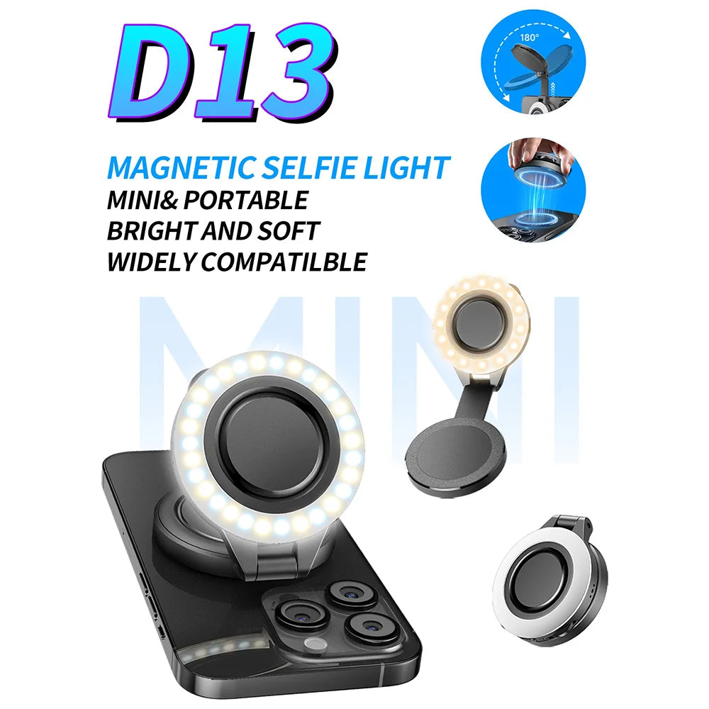 D13 Foldable Magnetic Phone Light 180 Degree Rotating Dimmable 30-LED Fill Light for Photography Live Streaming - 6