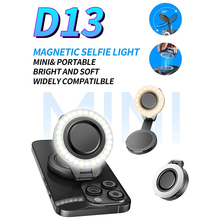 D13 Foldable Magnetic Phone Light 180 Degree Rotating Dimmable 30-LED Fill Light for Photography Live Streaming - 6