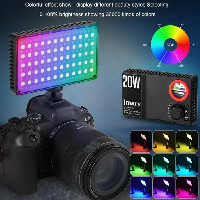 JMARY FM-180RGB RGB LED Video Light 20W 3300mAh Rechargeable Fill Light with Magnetic Diffuser for Photography DSLR Camera - 3