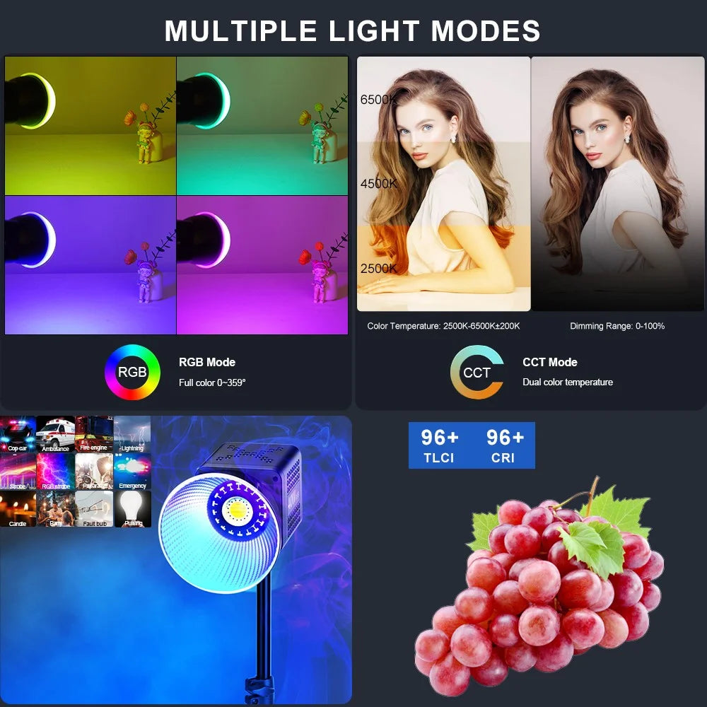 VLOGLITE P40RGB 40W COB RGB Video Light 2500K-6500K 20 Effects Modes Studio Video Lamp for Photography Live Streaming - 4