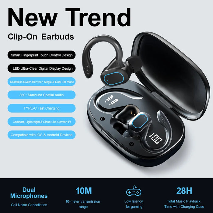 XH13 Bluetooth-compatible Ear-hook In-Ear Earbuds 60ms Low Latency Gaming Sports Earbuds - Black - 3