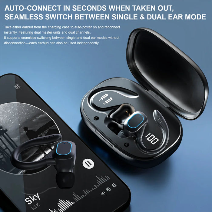 XH13 Bluetooth-compatible Ear-hook In-Ear Earbuds 60ms Low Latency Gaming Sports Earbuds - Black - 5