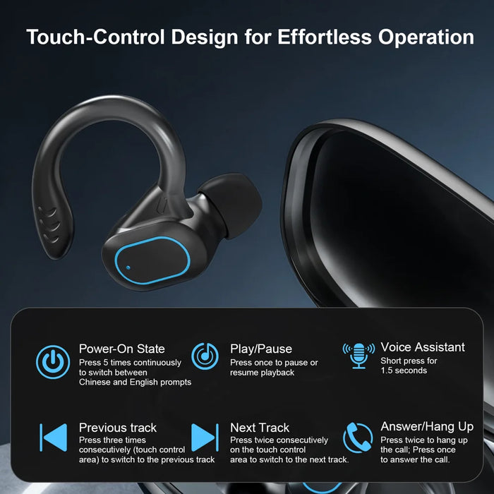 XH13 Bluetooth-compatible Ear-hook In-Ear Earbuds 60ms Low Latency Gaming Sports Earbuds - Black - 7
