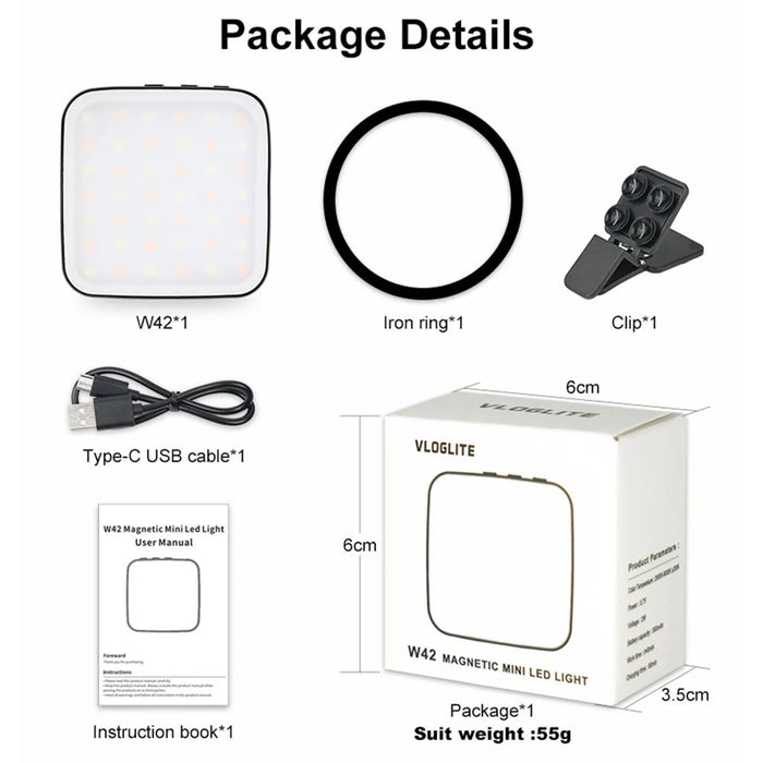 VLOGLITE W42 Magnetic Mini LED Fill Light Rechargeable Selfie Light Portable Phone Light for Phone, Laptop, Tablet - 7