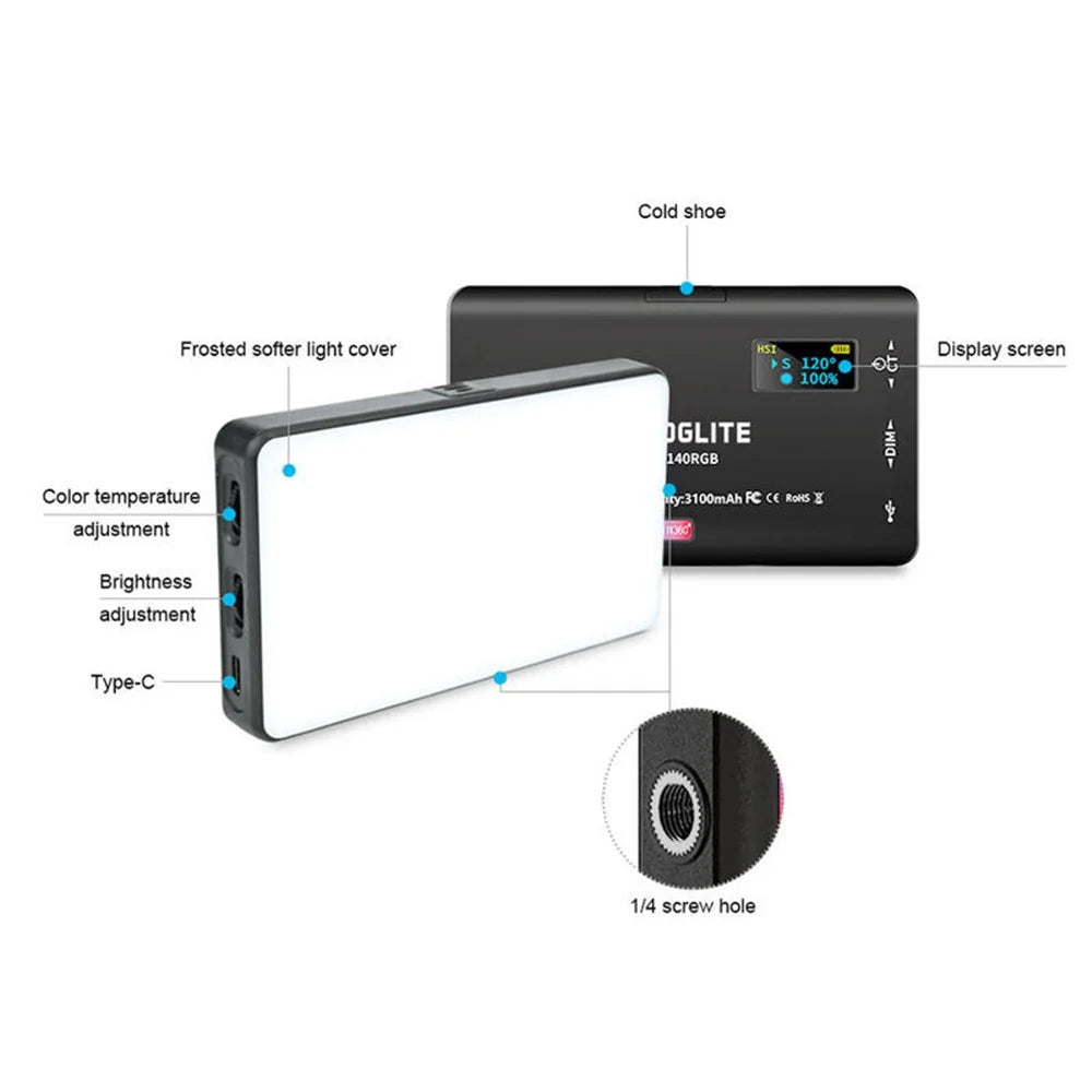 VLOGLITE W140RGB LED Video Light Full Color RGB Camera Fill Light Panel Rechargeable DSLR Lighting for Vlogging Photography - 6