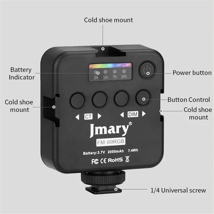 JMARY FM-69RGB Mini RGB Video Light Camera Light Photography Lighting Dimmable Lamp - 4