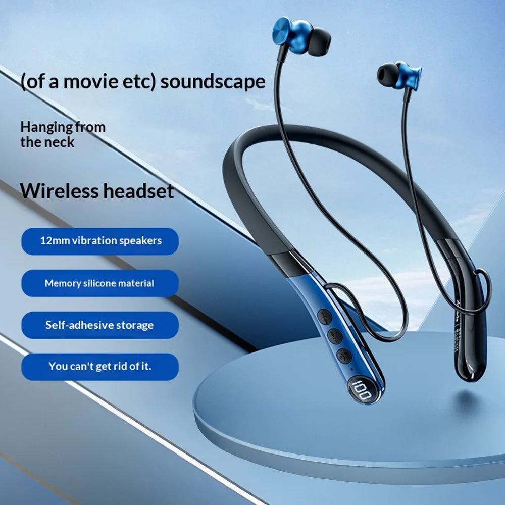 AZEADA AZ-BN05 Neckband Earphones Sports Bluetooth-compatible Wireless Earphones with LED Digital Display - Blue - 3
