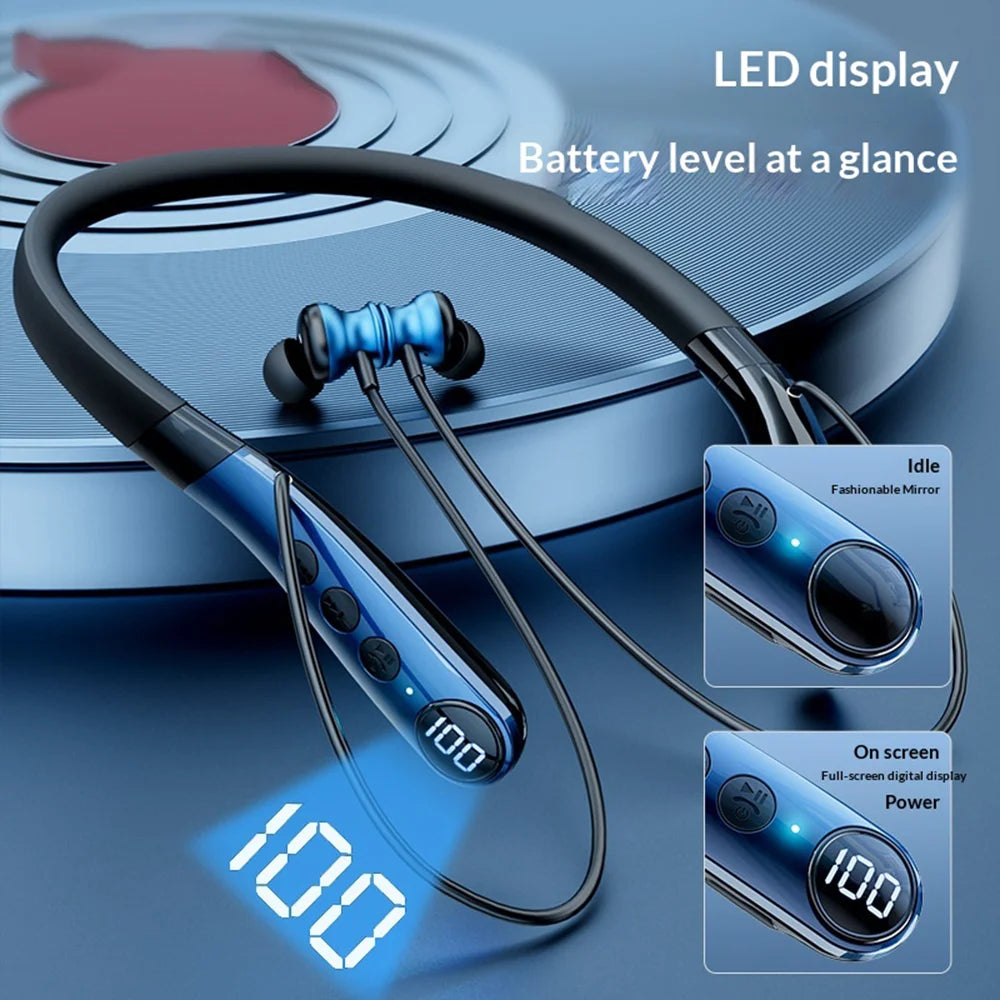 AZEADA AZ-BN05 Neckband Earphones Sports Bluetooth-compatible Wireless Earphones with LED Digital Display - Blue - 4