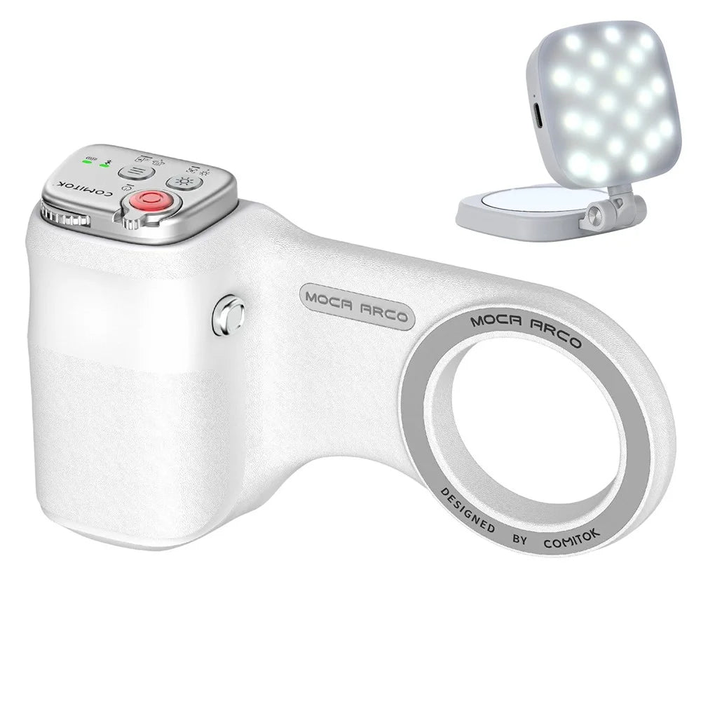 MOCA ARCO Phone Grip Handle with Remote Controller Magnetic Stand LED Light for iPhone iOS Compatible - White - 1