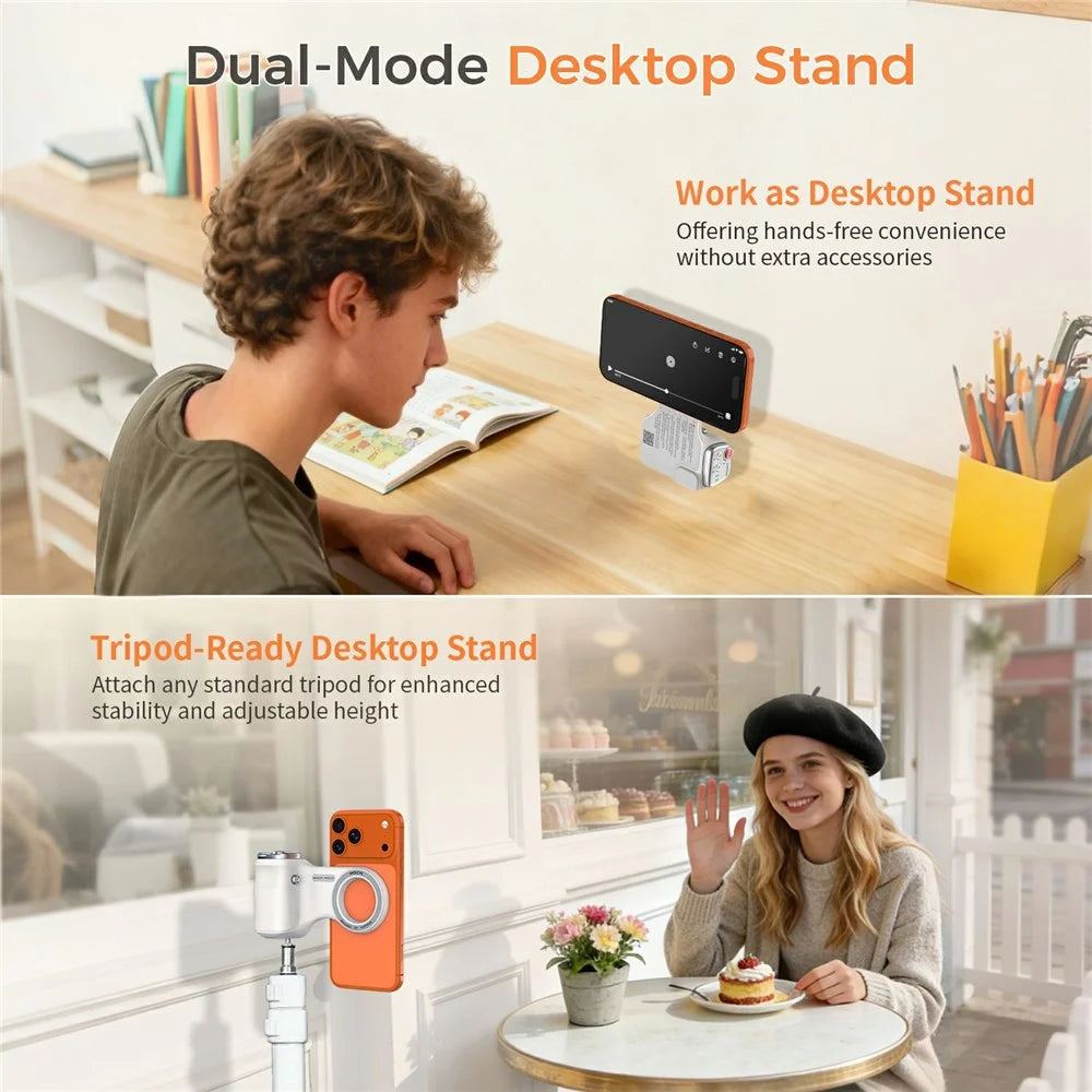MOCA ARCO Phone Grip Handle with Remote Controller Magnetic Stand LED Light for iPhone iOS Compatible - White - 2